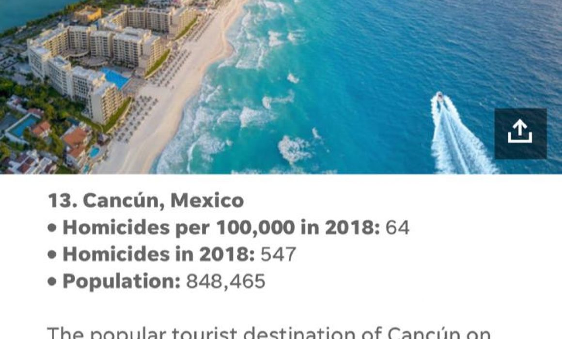 Cancún, lugar 13 de las 50 ciudades más peligrosas del mundo - Quadratin  Quintana Roo