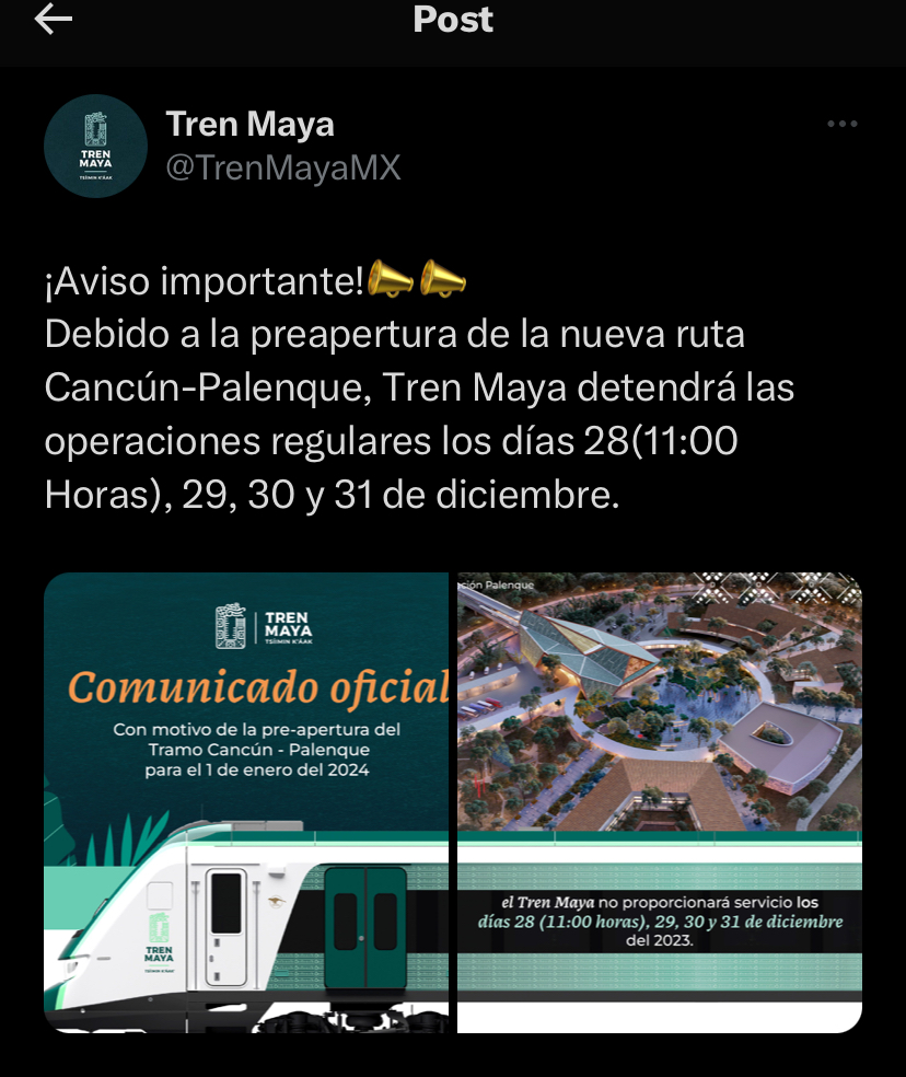 Tren Maya Suspende Operaciones Por Lo Que Resta Del Año Quadratin Quintana Roo 2658